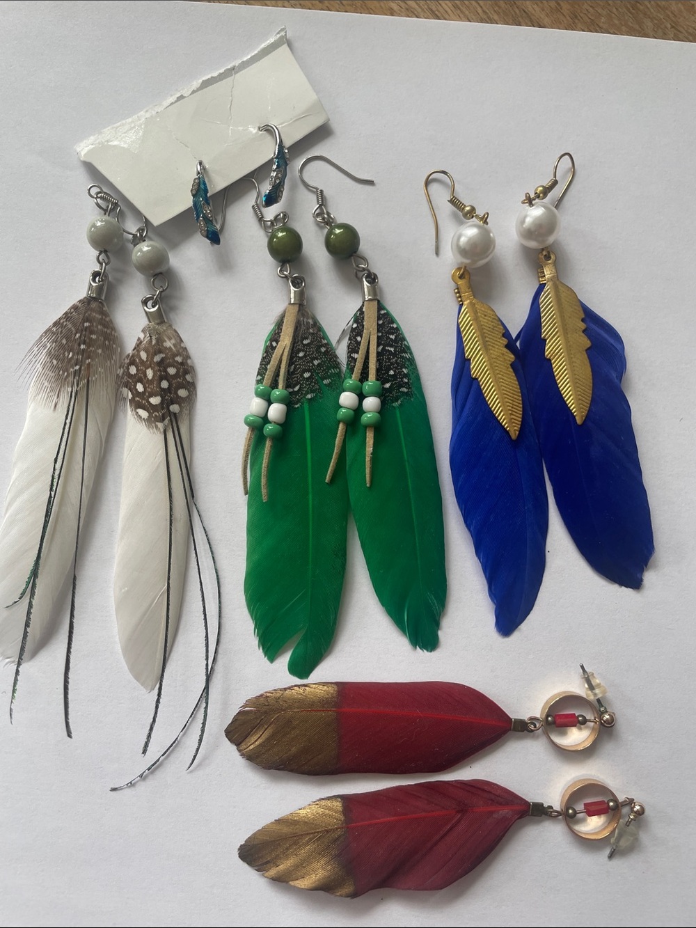 Feather Earring Bundle - White, Green, Blue, Red, Gold, Silver